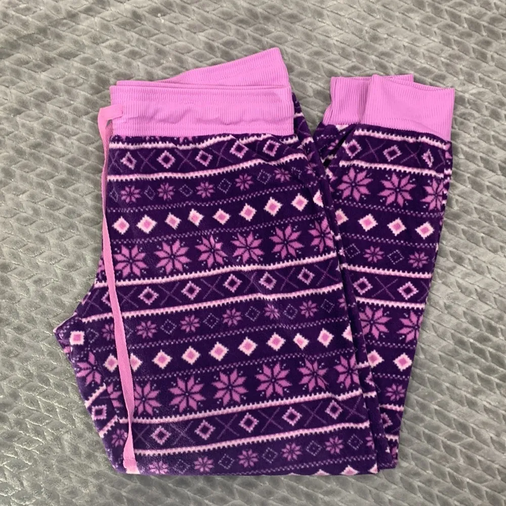 Snowflake Pattern Purple Fleece Pajama Pants Size Large - Image 2