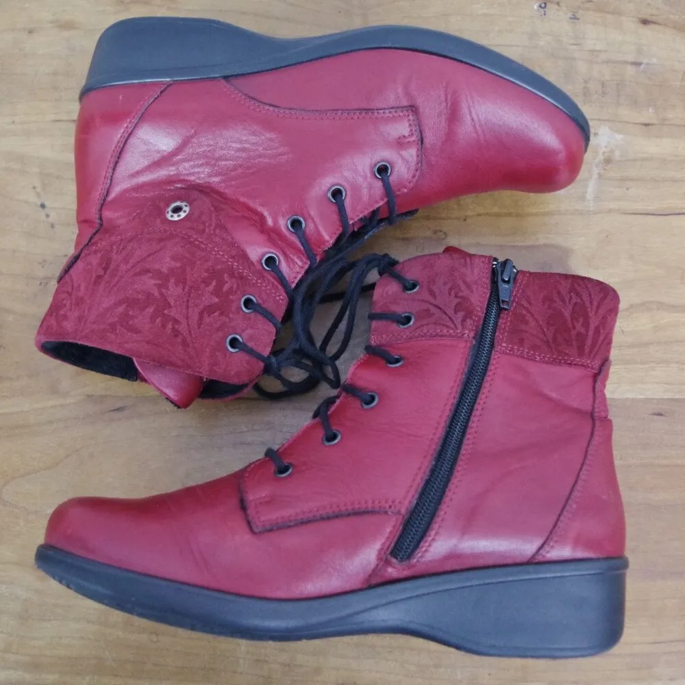Dromedaris Side Zip Red Leather Portuguese Made Ladies' Boots Size EU 38 - Image 7