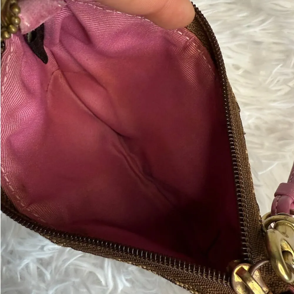 y2k COACH Pink Brown Signature Wristlet - Image 8