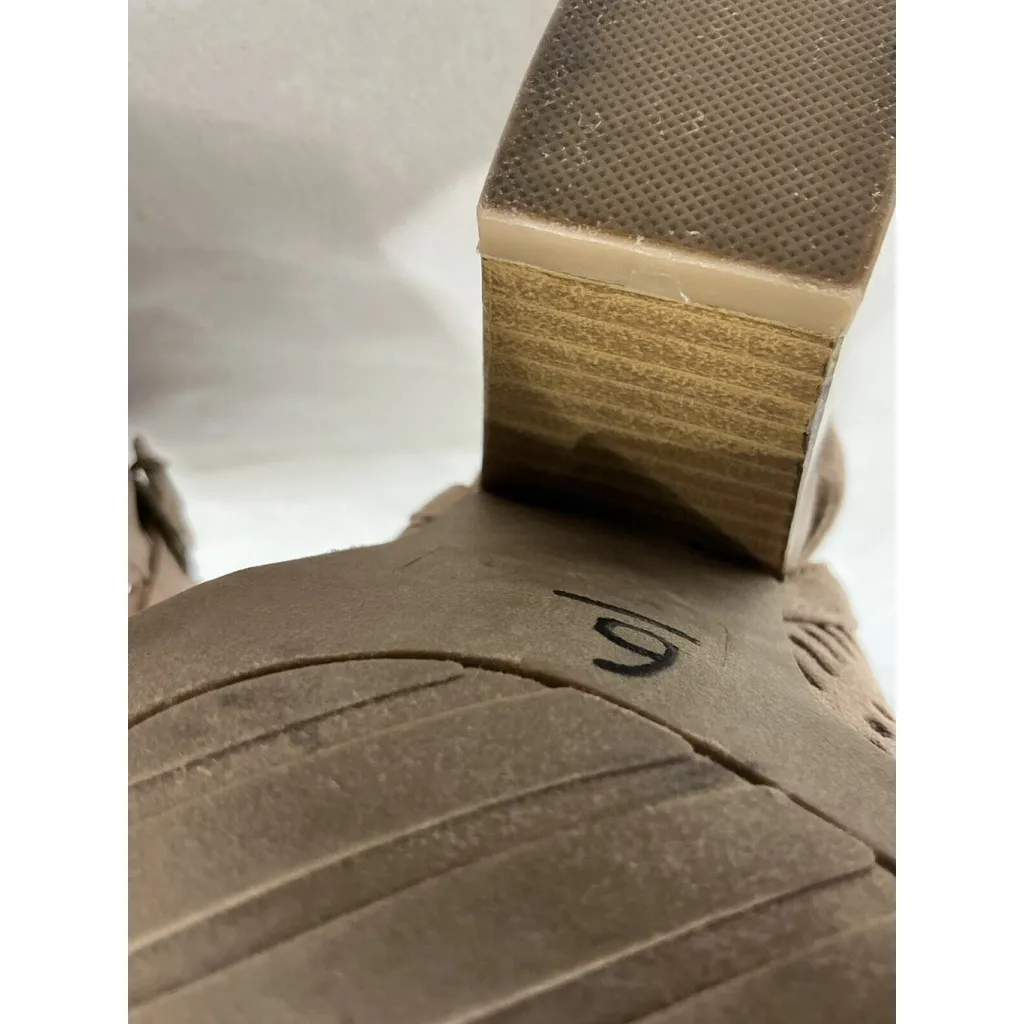 Womans Charlotte Russe Beige Slip On Peep Toe Block Heel Buckle Accent Bootie 6 - Image 9