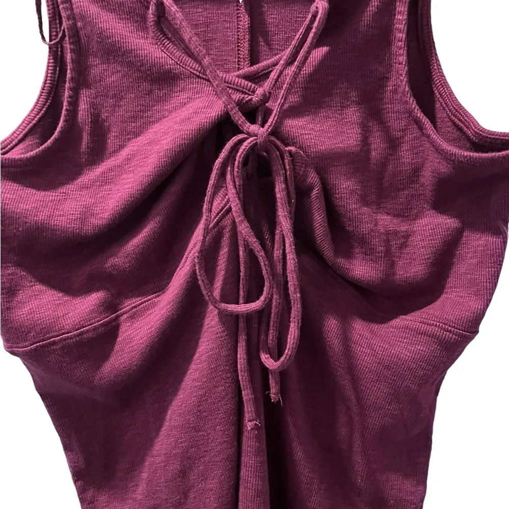 Free People Dark Purple Sleeveless Tank Top Knit Sweater Cotton Blend Size Large - Image 3