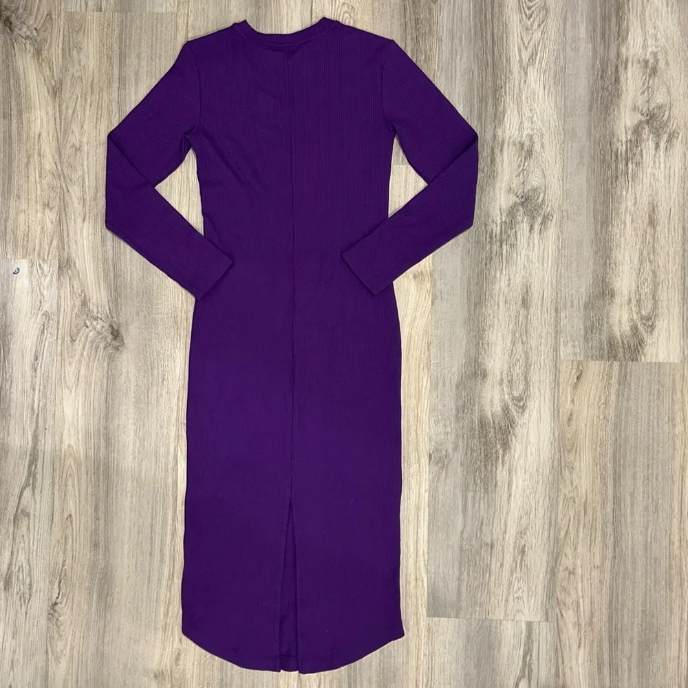 NWT Terez Long Sleeve Ribbed Bodycon High Neck Midi Dress Purple Size S Flaw - Image 6