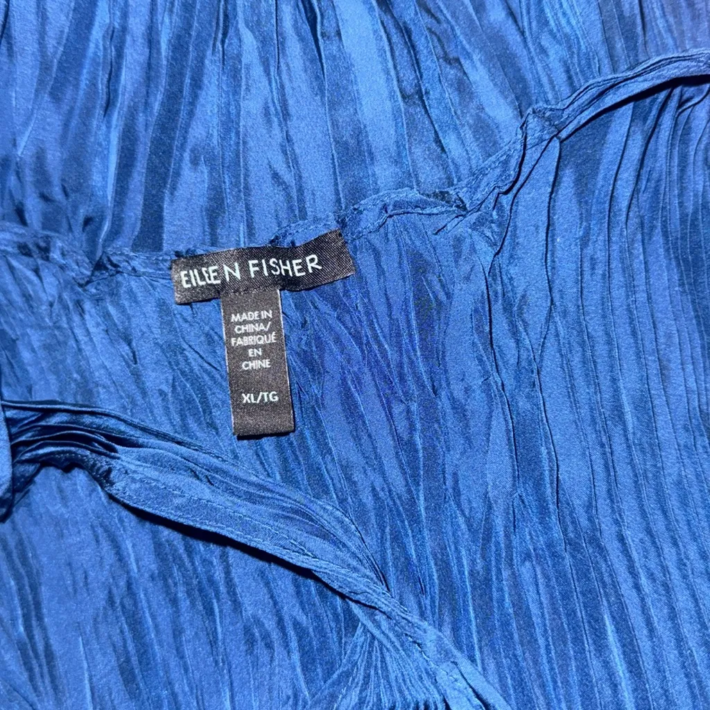 NEW Eileen Fisher Crushed Silk Tiered Midi Dress in blue Sz XL Quiet Luxury - Image 3