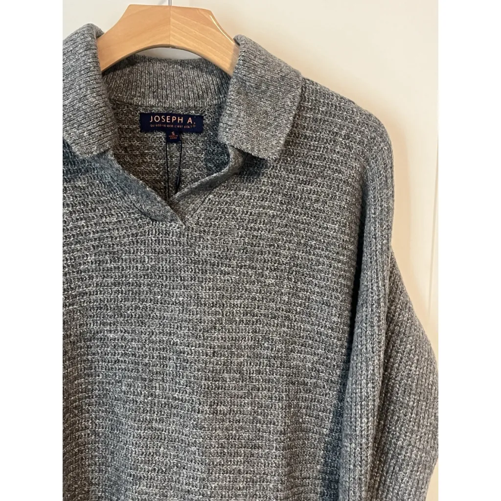 Joseph A Sweater Womens Medium Heather Gray Collared V Neck Pullover Long Sleeve - Image 3