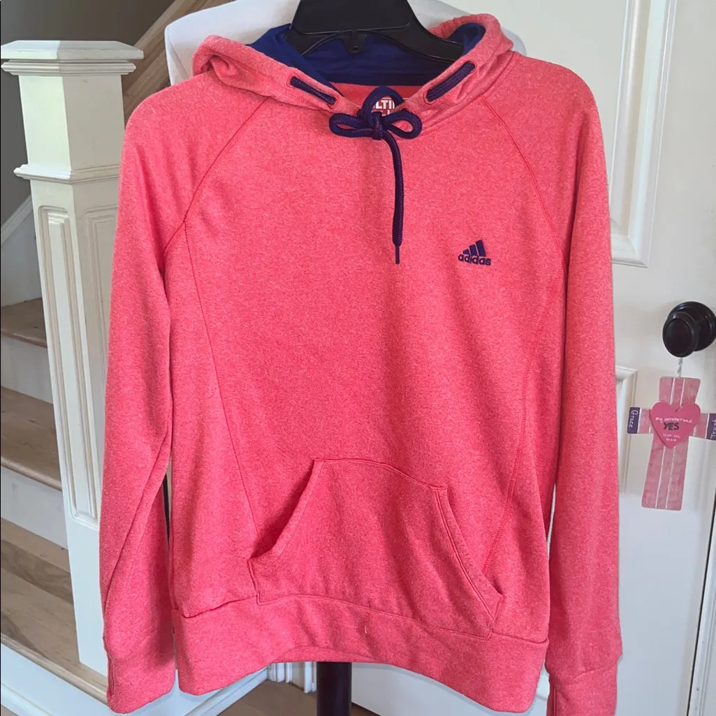 Adidas Ultimate Hoodie Coral Navy Blue Trim - Image 6
