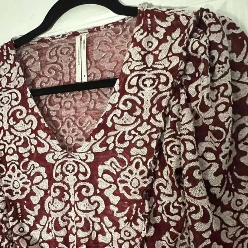 NWT Anthropologie (Burgundy & white/bone) Floral design/print - Image 2