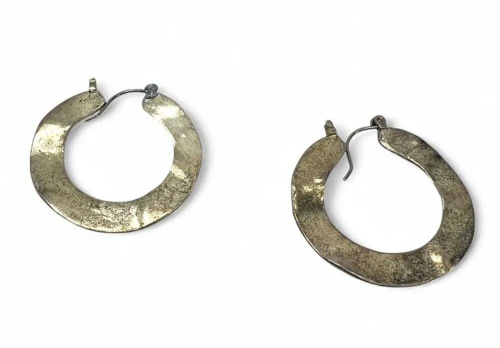Artisan Silver Hoop Earrings Handmade Hoop Statement Hammered Jewelry - Image 2