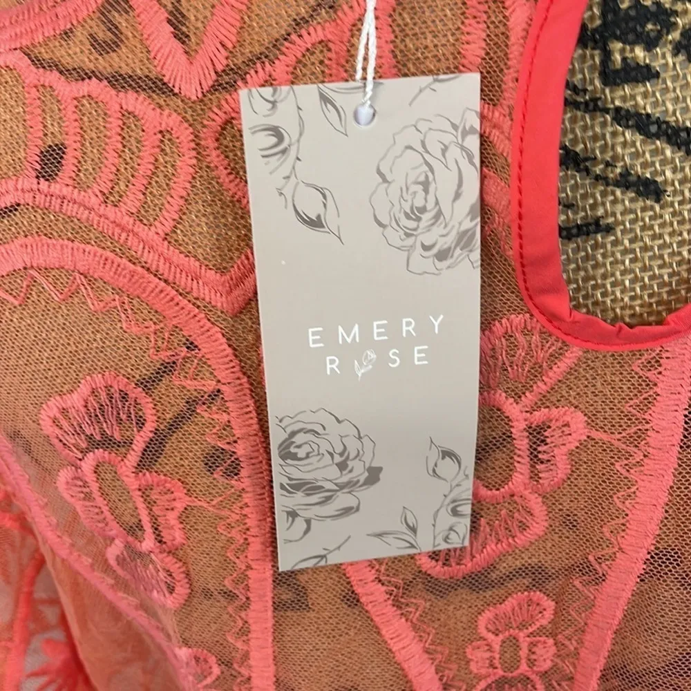 Emery Rose Mesh Embroidered Cropped Top Orange Size L - Image 4
