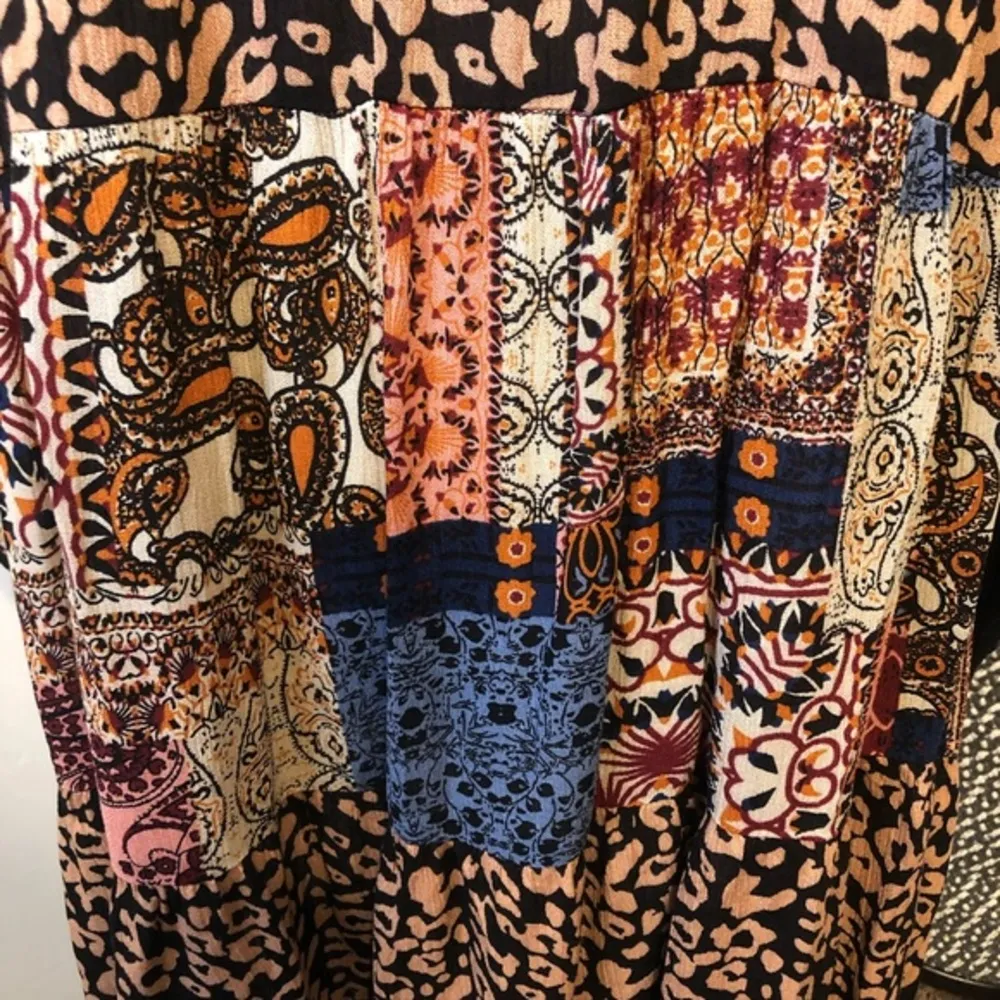 Umgee Mixed Print Patchwork Boho Dress S - Image 6