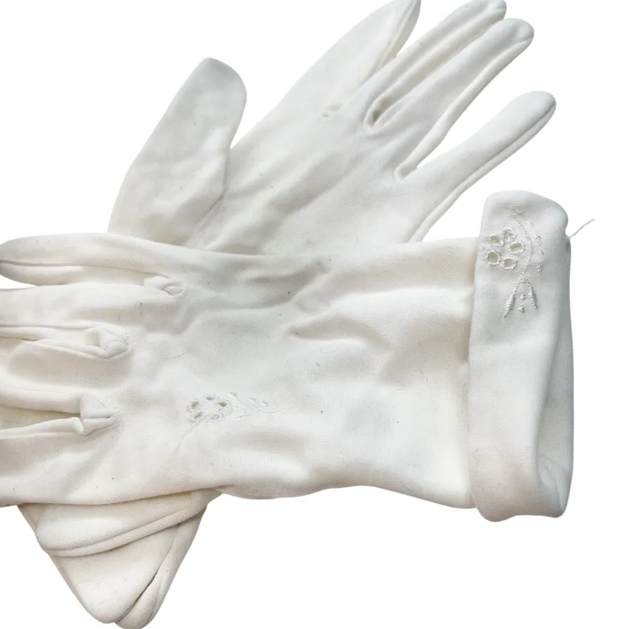 VINTAGE White Gloves Leather Pair Made in Italy Fabric Pair Womens - Image 5