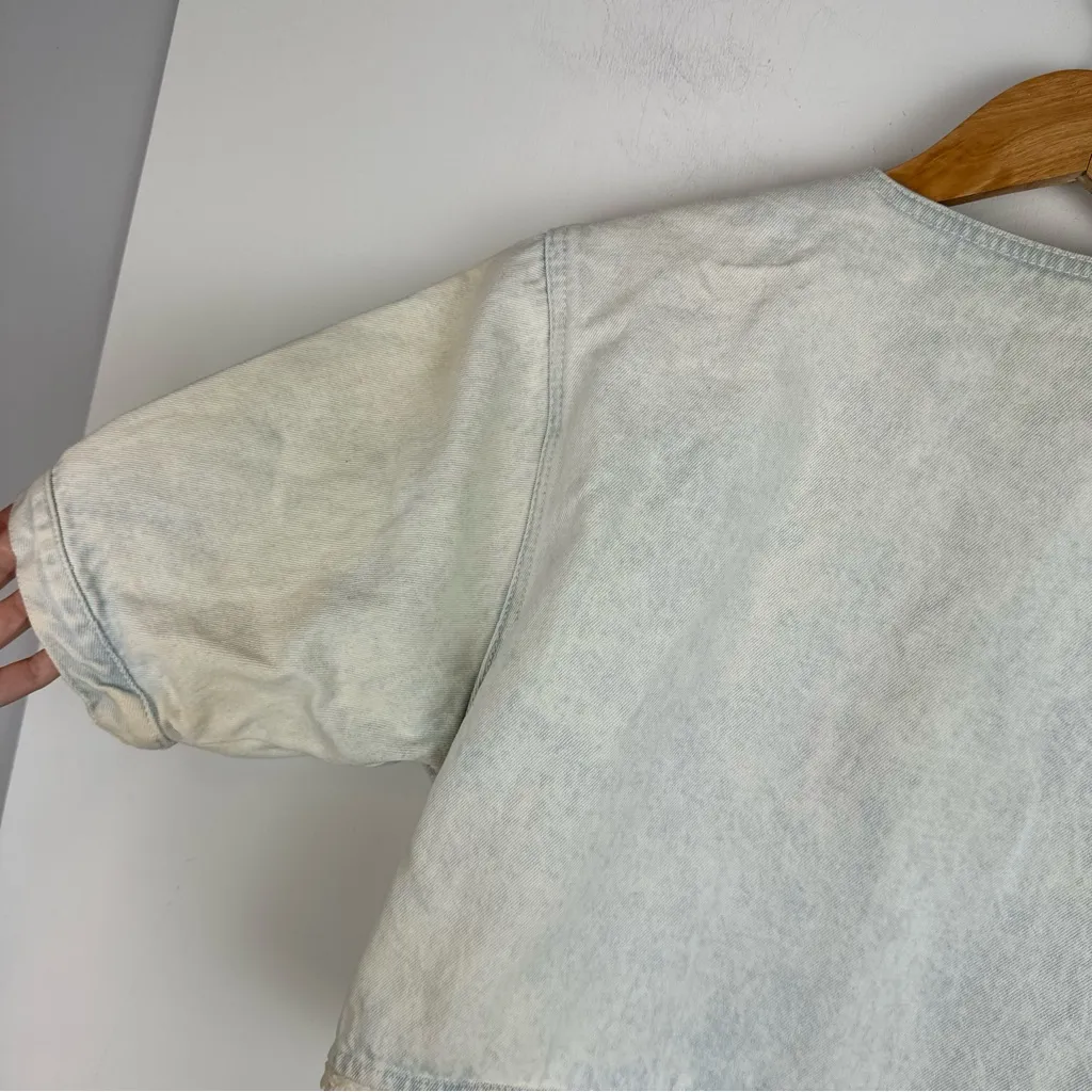 Vtg L.A. Blues Denim Button Up Puff Sleeve Top Sz Medium Lace Cottagecore - Image 14