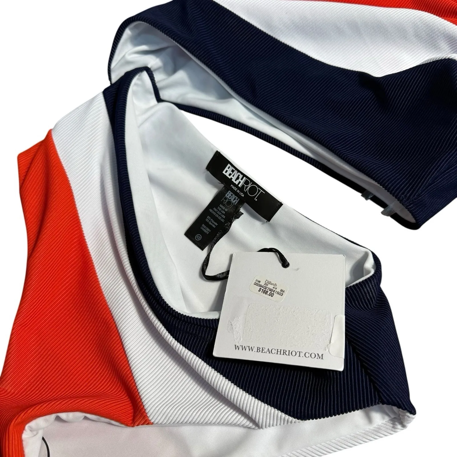 BEACH RIOT Joyce One Piece Red Colorblock One Shoulder Swimsuit XS Americana - Image 5