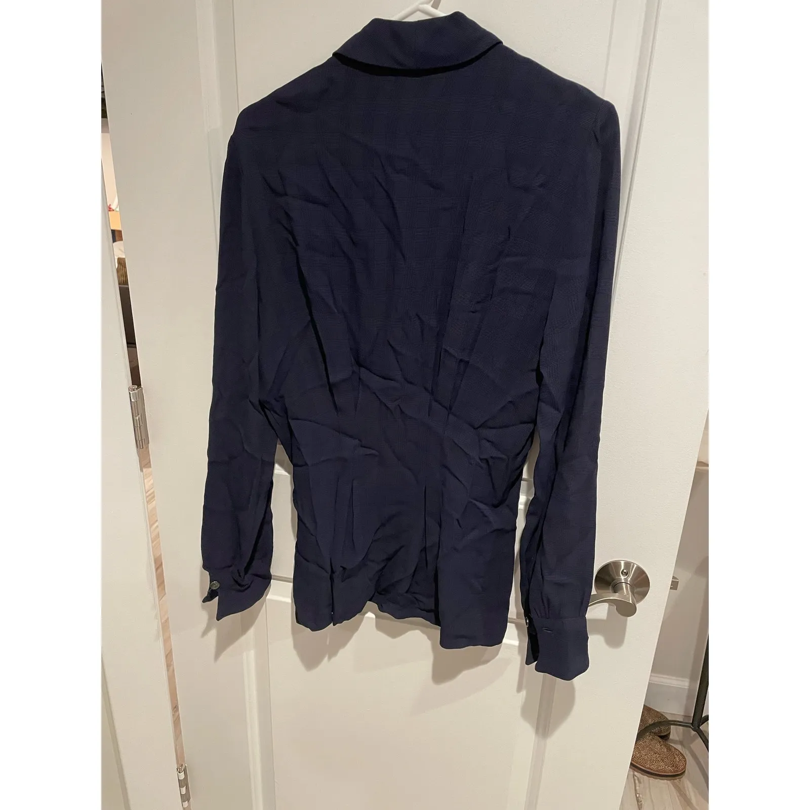 Linda Dresner Vintage Navy button down pleated shirt S/M Blue - Image 2