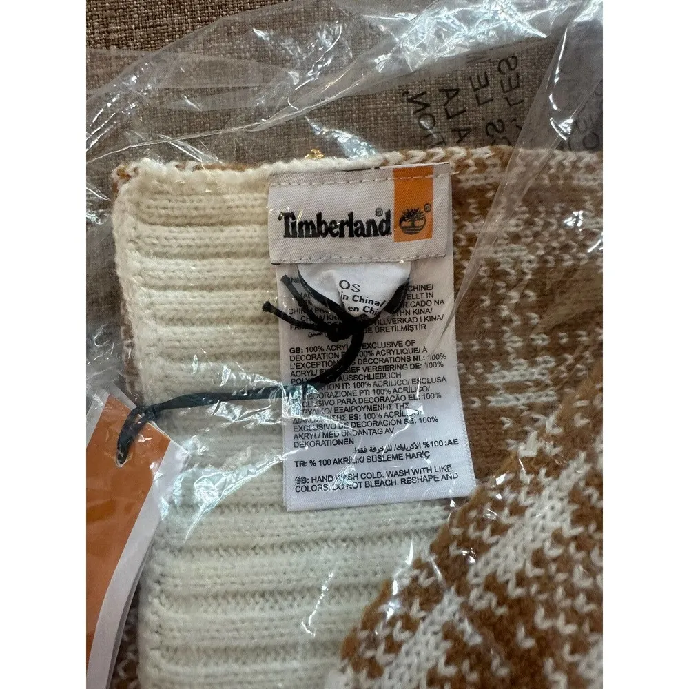 TIMBERLAND Scarf Plaid Cream & Beige 10”W x 68”L NEW & SEALED HOLIDAY WINTER - Image 4