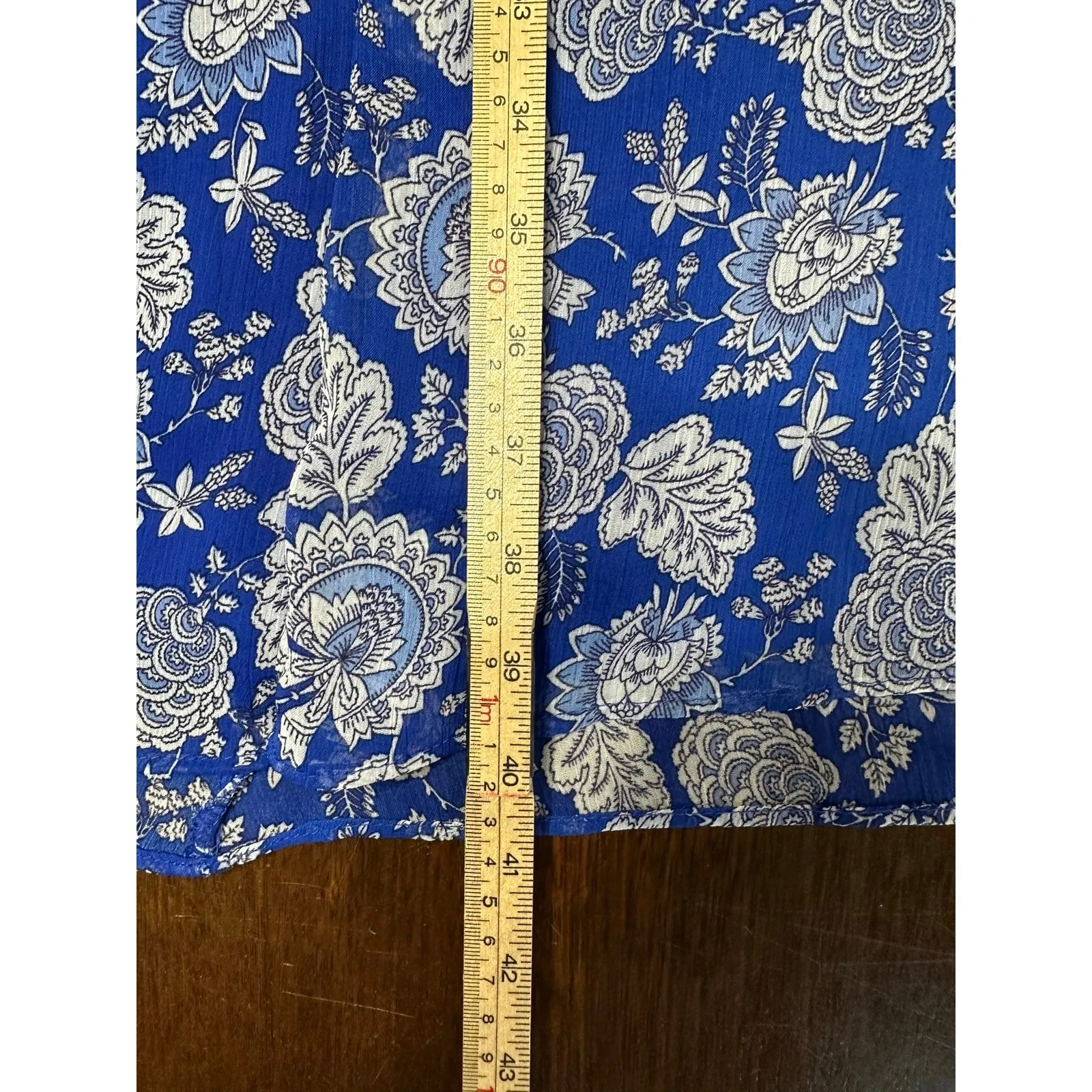 Cottage Core MSK Dress Women's 18 Floral Ruffled Faux Wrap Tie Waist Sheer Lined Blue - Image 6