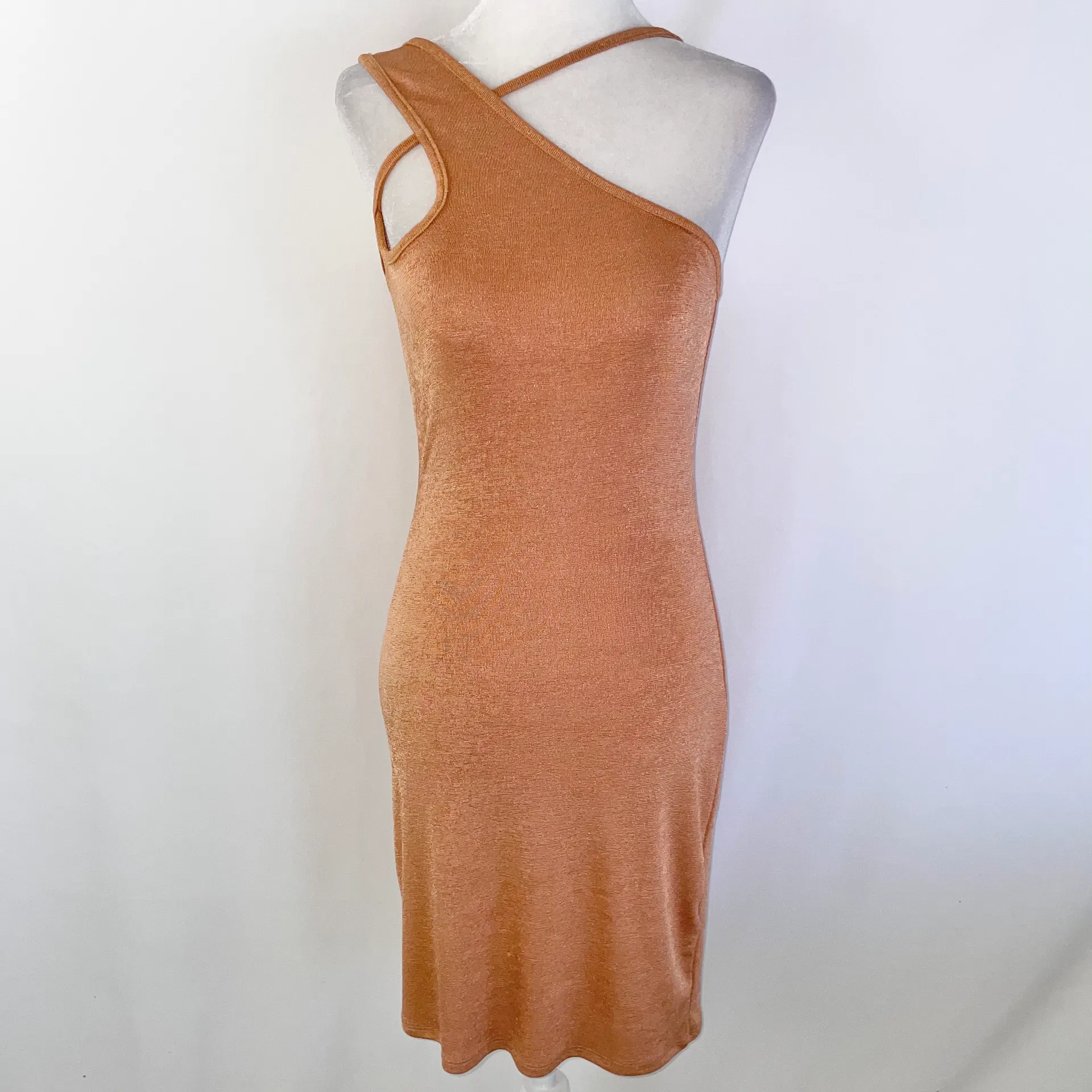 Slinky Knit One Shoulder Strap Bodycon Dress Toffee Size 4 - Image 7