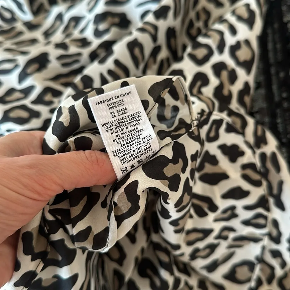 Theory Leopard Print Silk Button Up Shirt Size Medium - Image 13