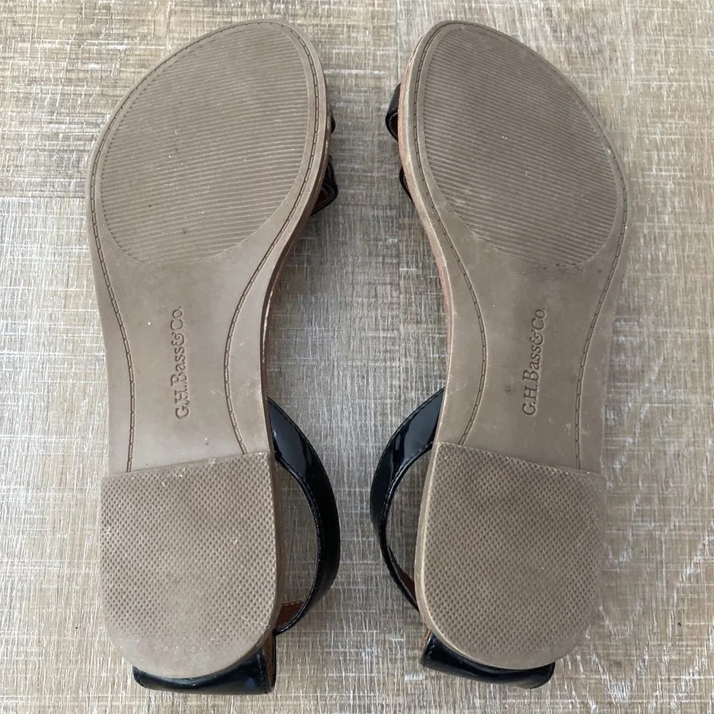 GH Bass & Co Jane Sandals Womens 7.5 Flats Strappy Vegan Black Patent Leather - Image 8