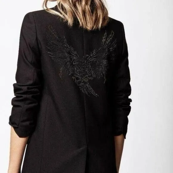 Zadig & Voltaire Bird Studded Back Black 2 Button Blazer Jacket size small - Image 2