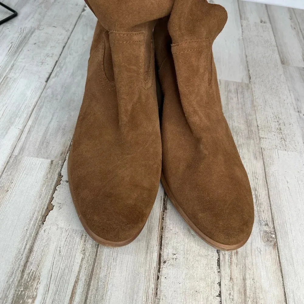 BP Women's Tan Suede Foldover Block Heel Ankle Booties Size 10M - Image 3