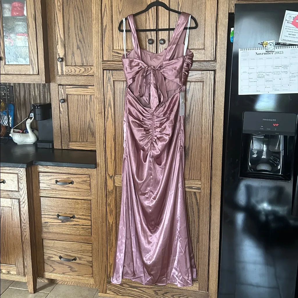 NWT AZAZIE JESAPHINE Vintage Mauve Sheath Bow Stretch‎ Metallic Satin Dress  A14 - Image 13