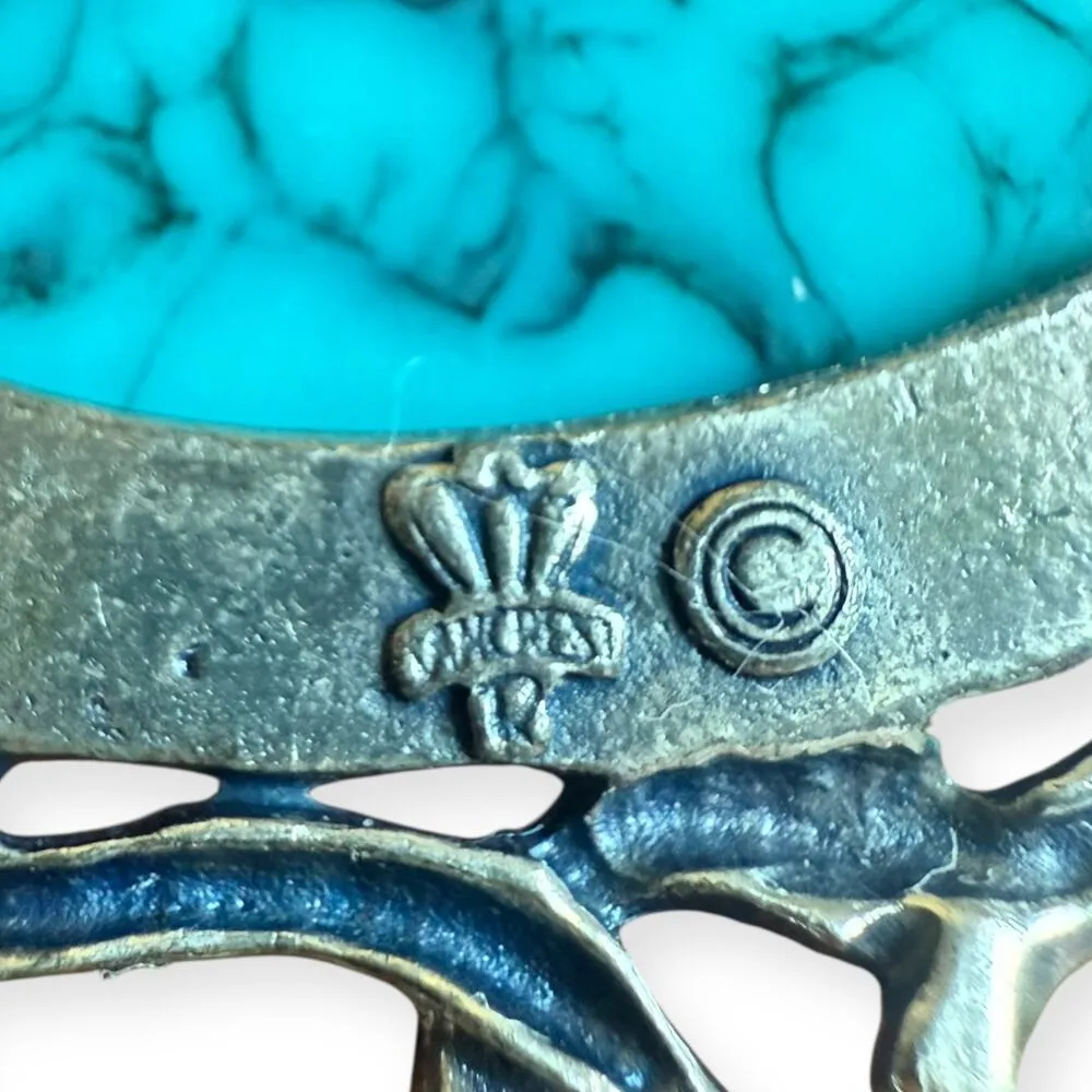 Vintage Sancrest R Framed Teal Silvertone Brooch - Image 3