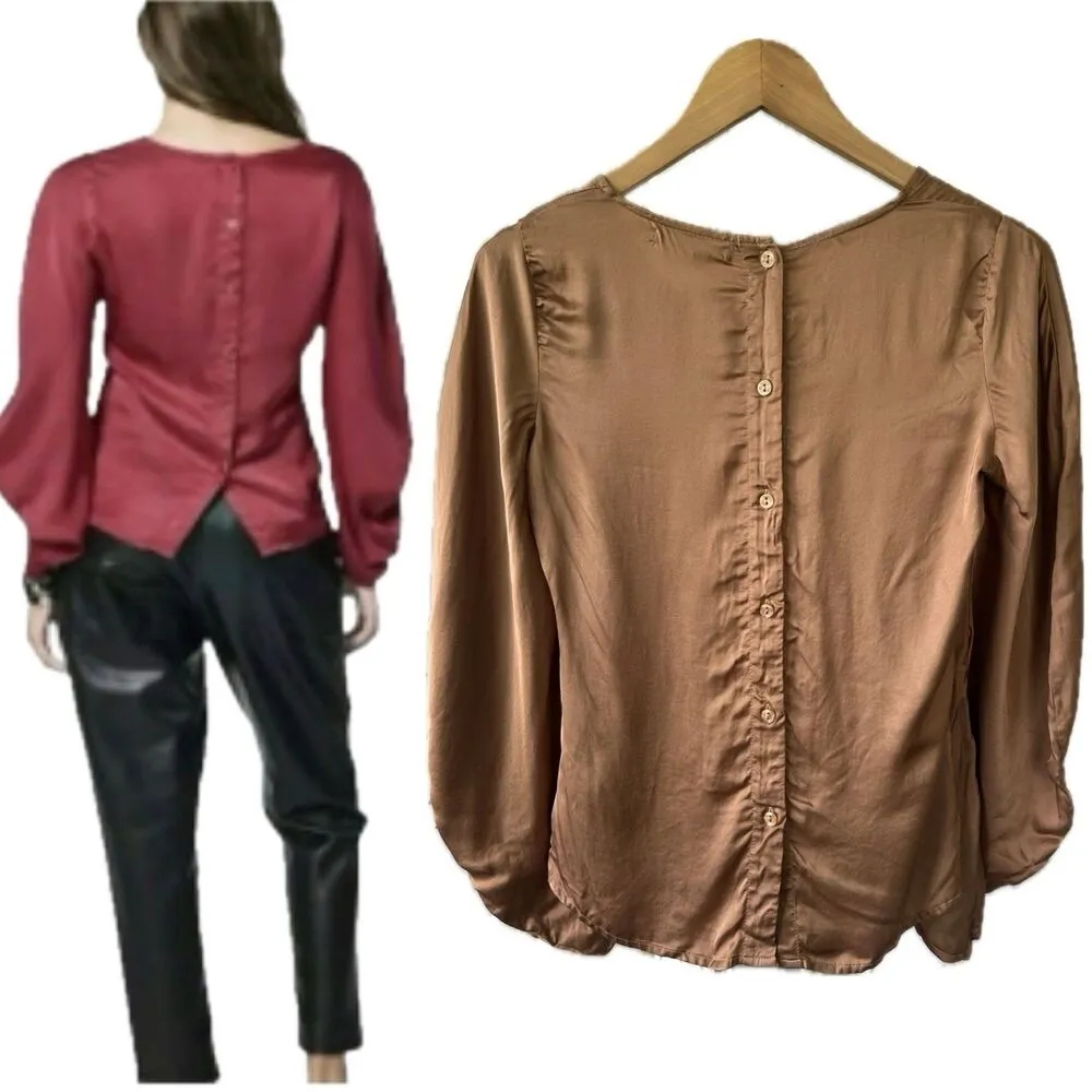 Young Fabulous & Broke Voluminous Balloon Sleeve Back Button Down Silky Blouse - Image 3