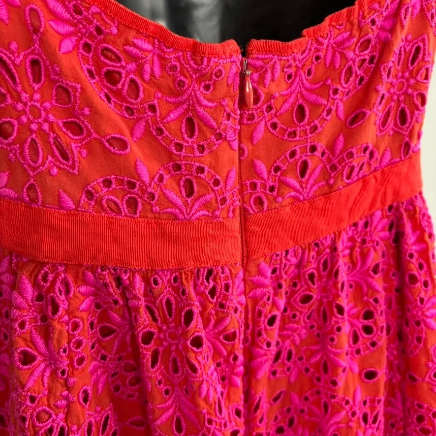 J. Crew‎ Laced Courtney Dress Sz 8 Pink Orange Crochet Open Back Feminine - Image 7