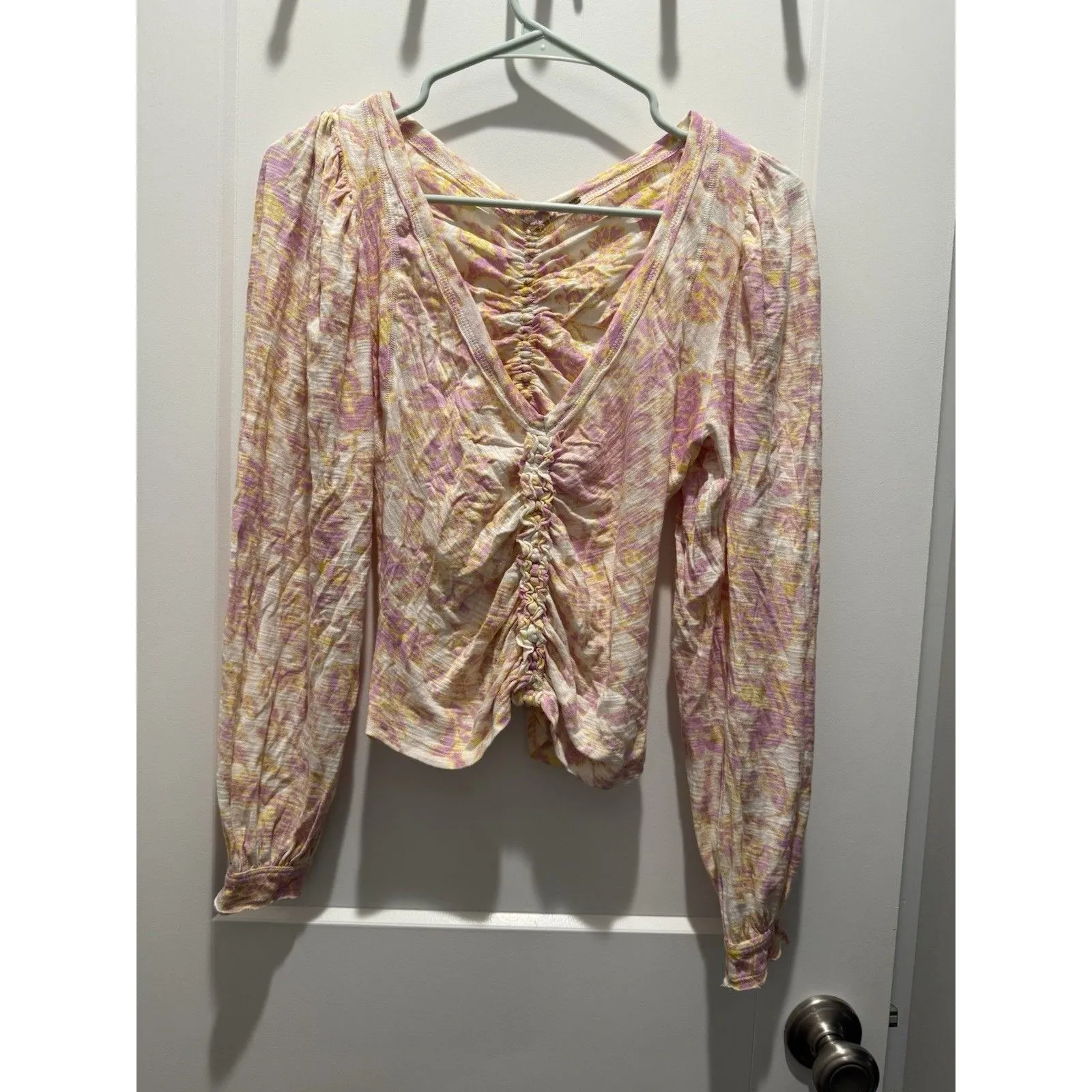 Free People women's Say the Word Ruched Pink Top - size XS - long sleeve - Image 2