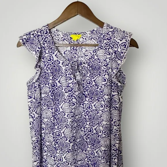 Roller Rabbit Blue White Floral Cotton Tunic Dress XS‎ Keyhole - Image 3