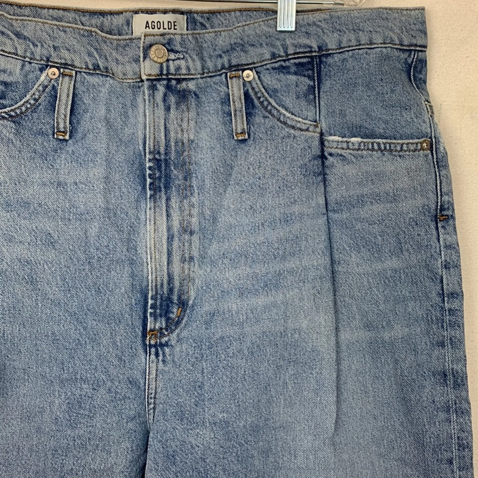 AGOLDE size 32 reworked 90s paper bag pants high rise straight leg baggy acid li - Image 6