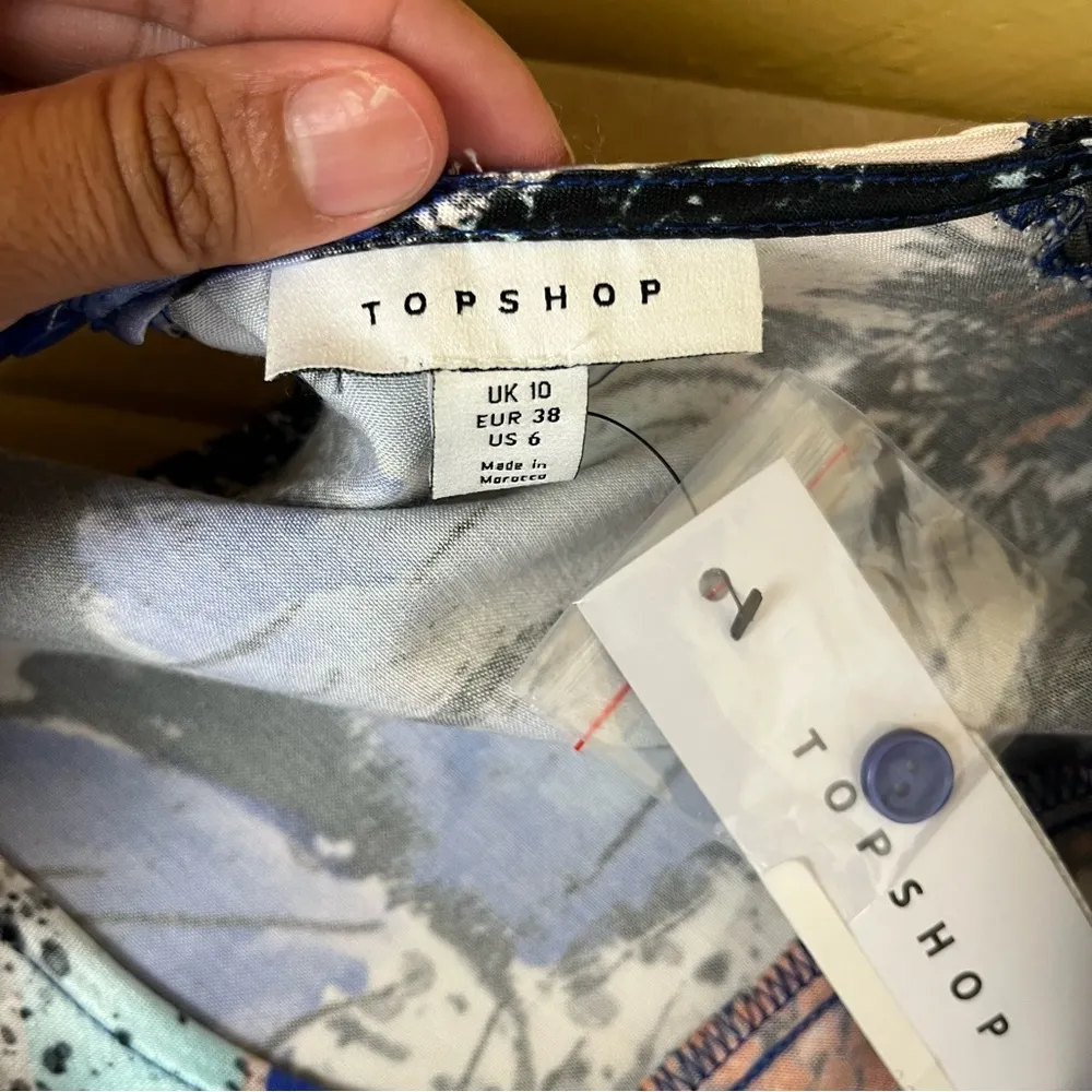 Topshop bold floral ruched long sleeve midi dress in cobalt - Image 7