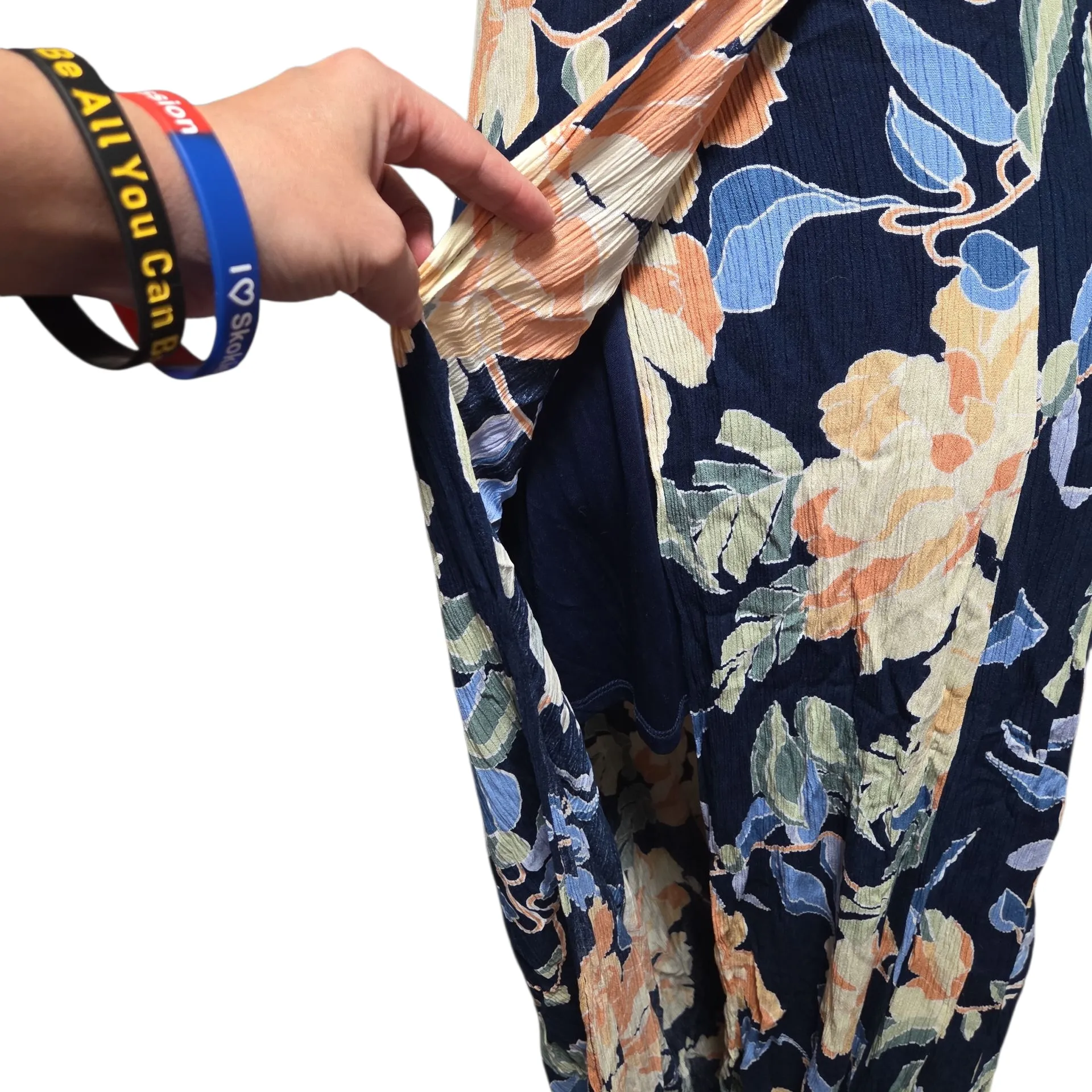 Navy Floral Maxi Dress with Orange and Cream Flowers Blue Size 6 - Image 5