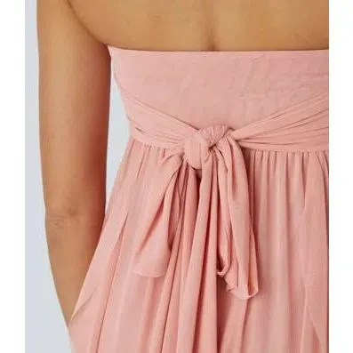 NWT Halara Tube Tie Back Draped Ruffle Flowy Maxi Dress size L Pink - Image 4