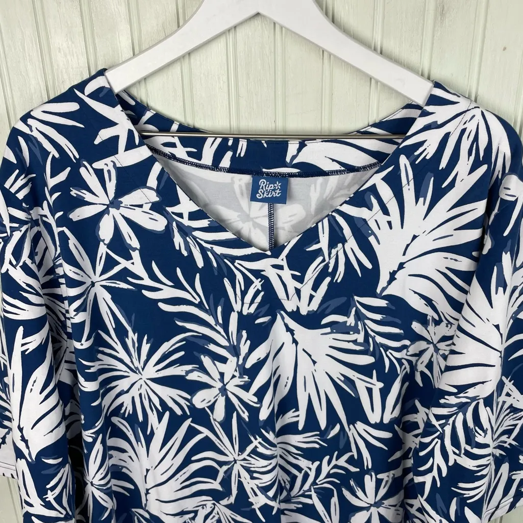 RipSkirt Sleep Shirt Tropical Palms Navy Size XL/XXL Bamboo Cotton Loungewear Blue - Image 5