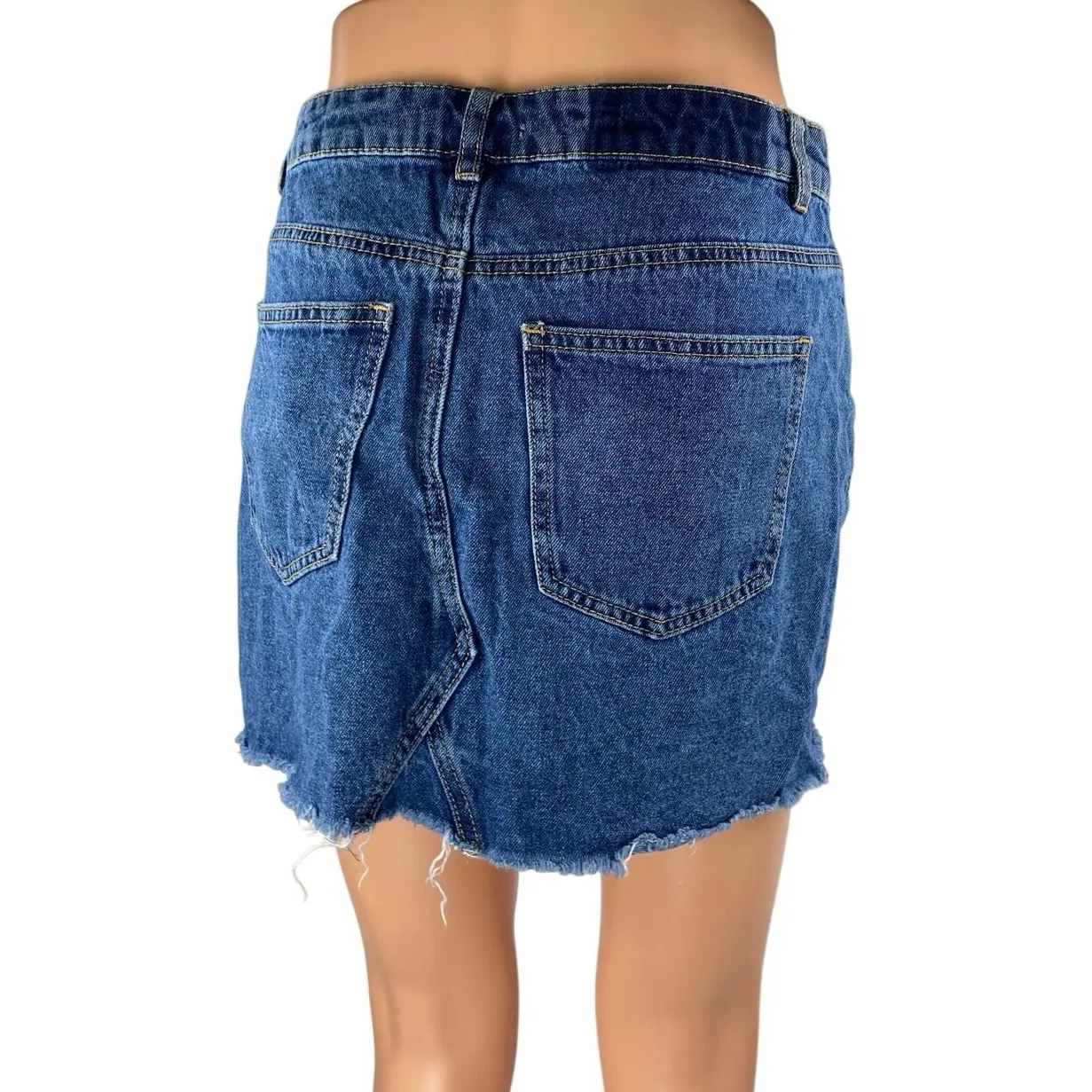 Vero Moda Women's Blue High Waisted Raw Hem Frayed Pencil Denim Jean Skirt S - Image 3