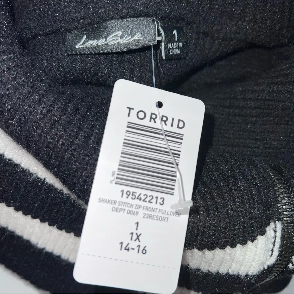 Torrid Black w/White Stripes on the Cowl Neck of the Sweater- Size 1X - Image 7