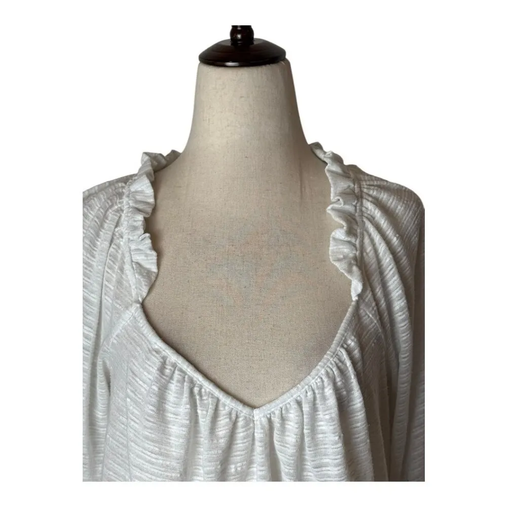 Free People Shirt Women Medium‎ White Dorothy Puff Sleeve Cropped Top Boho - Image 6