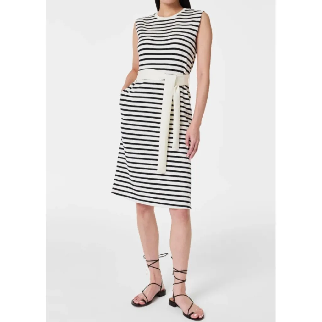Spanx AirEssentials Sleeveless Tie Waist Tank Dress Porcelain Deep Night Stripe - Image 6