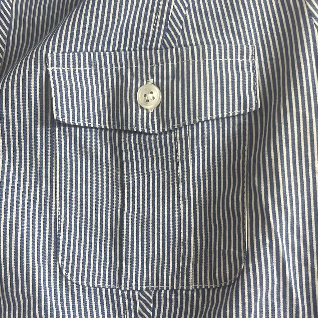 ✨White House Black Market Stripe Poplin City Camp Button Down Sz 8 Shirt✨ - Image 8