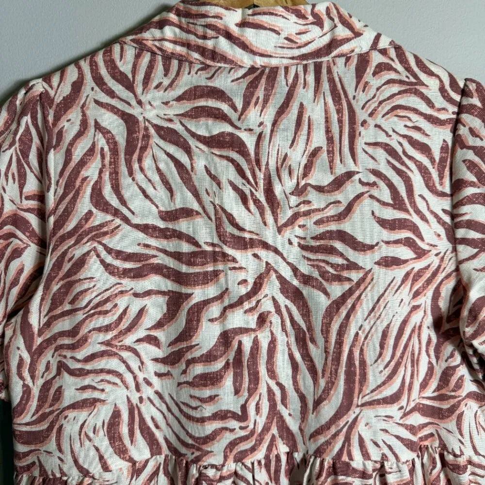 Urban Outfitters UO Little Lies Linen Zebra Print Mini Shirt Dress Women's Small Red - Image 9