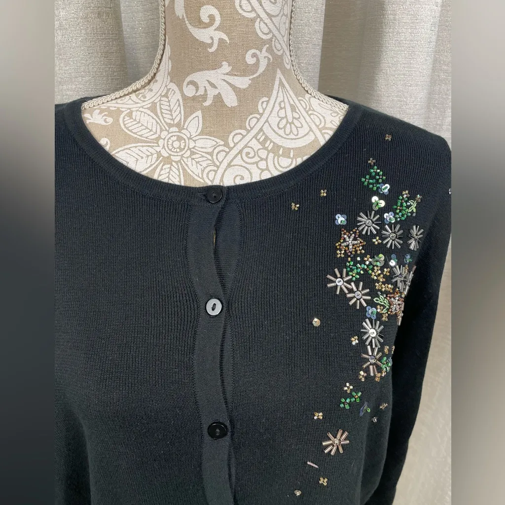 Karen Lessly Black Embellished Beaded Cardigan Sweater Women’s Plus 1 Size 1X - Image 4