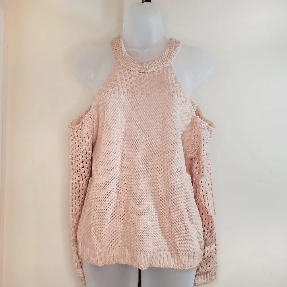 Poof Pink Knit Long Sleeve Cold Shoulder Sweater S - Image 2