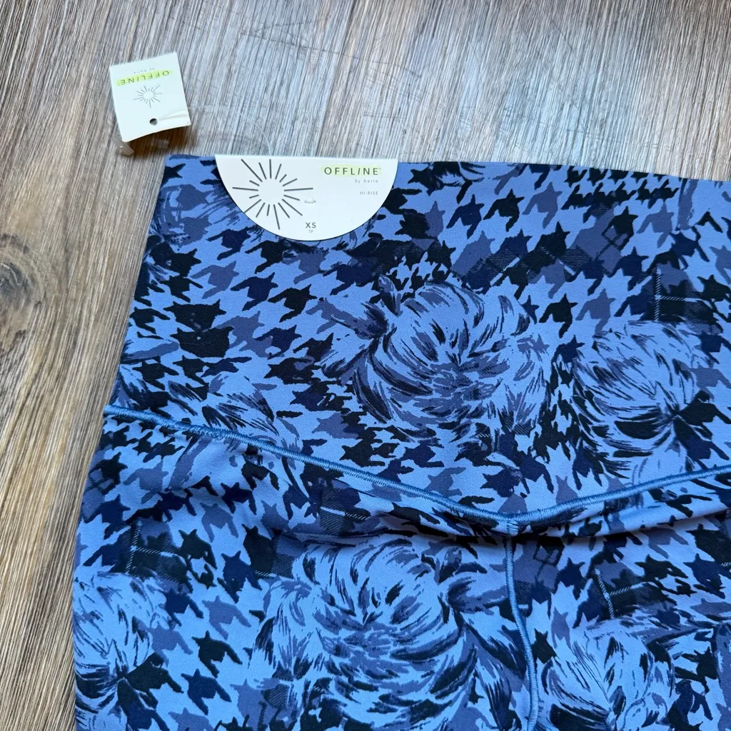 NWT Offline by Aerie Real Me Xtra 7/8 Houndstooth Floral Patterned Blue Legging - Image 9