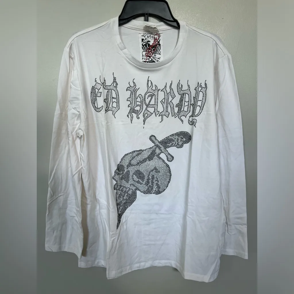 🔥RARE/VINTAGE ED HARDY RHINESTONES IVORY LONG SLEEVE Women’s TEE SIZE 3XL NWOT - Image 2