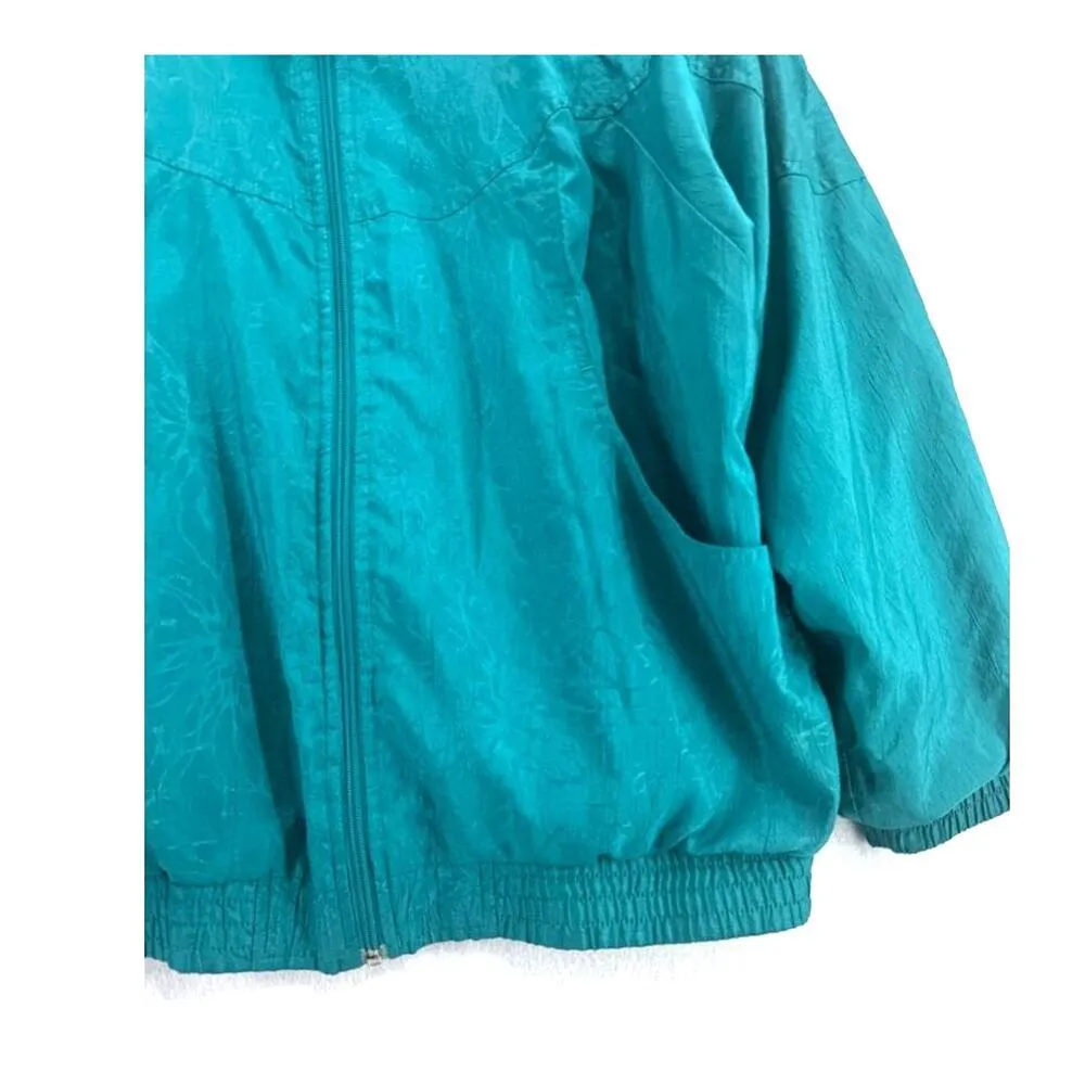 Vintage Lavon Silky Windbreaker Bomber Jacket Teal Quilted Size Medium - Image 2