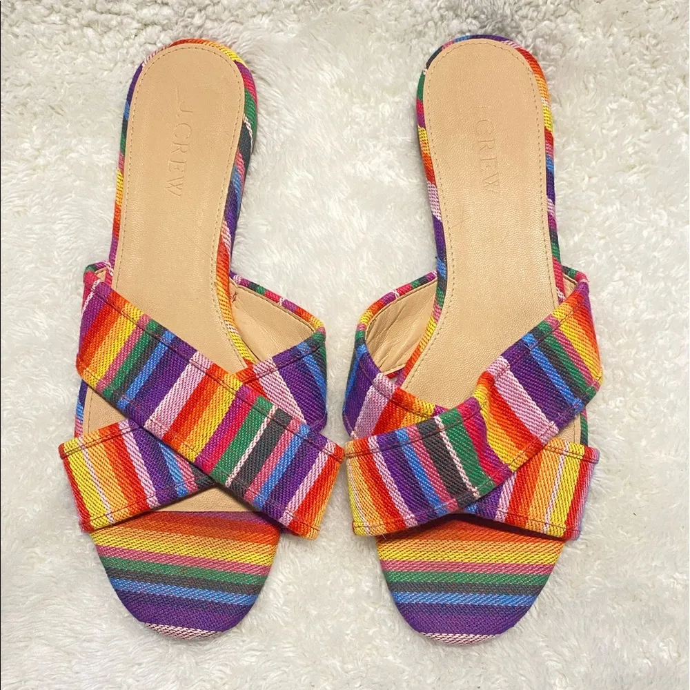 J. CREW MULTISTRIPE RAINBOW CORA CRISSCROSS SANDALS FLATS Size 6 1/2 - Image 5
