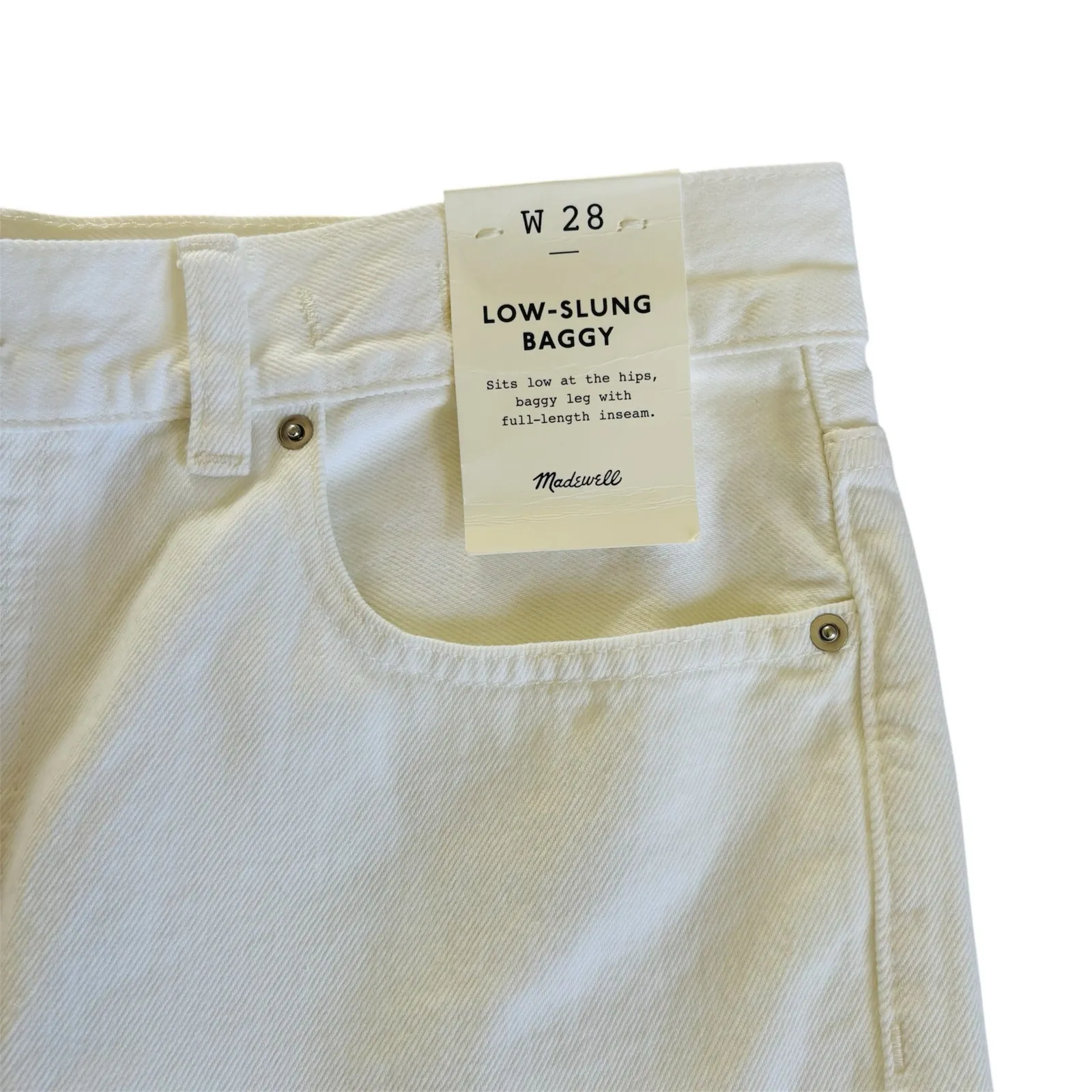 Madewell Low-Slung Baggy Wide Leg White Jeans Women’s Size 28 Cotton Retro NWT - Image 3