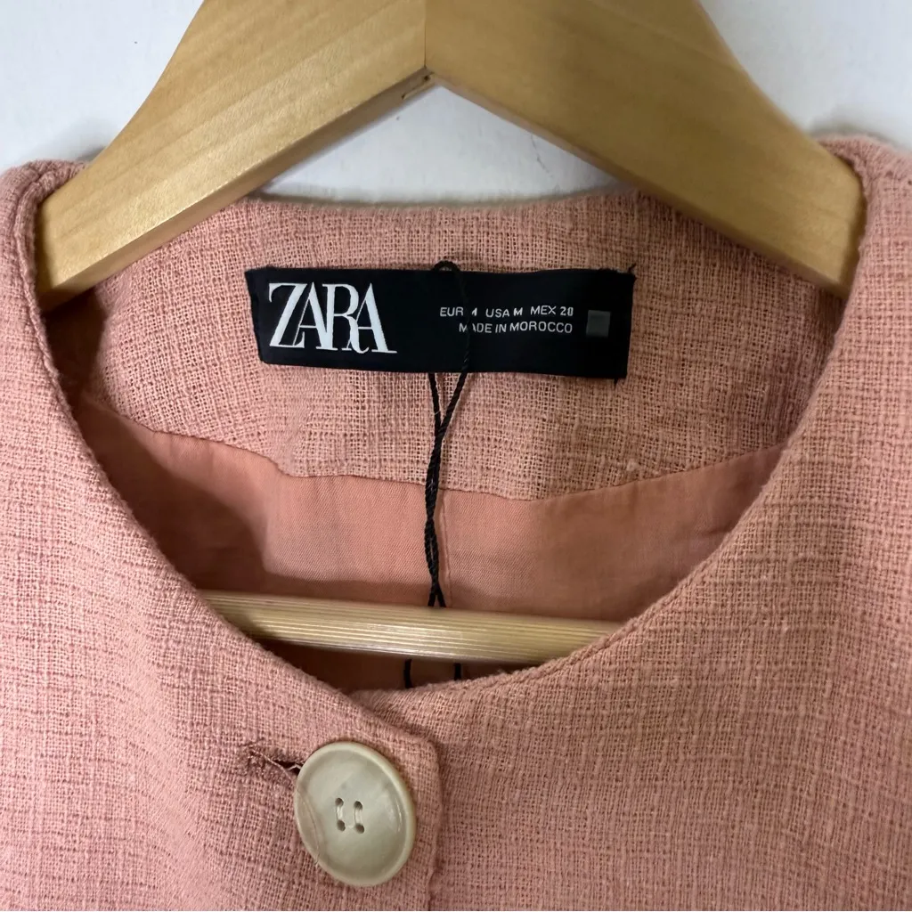 Zara Pink Textured Button-Front Crop Blazer Size Medium - Image 4