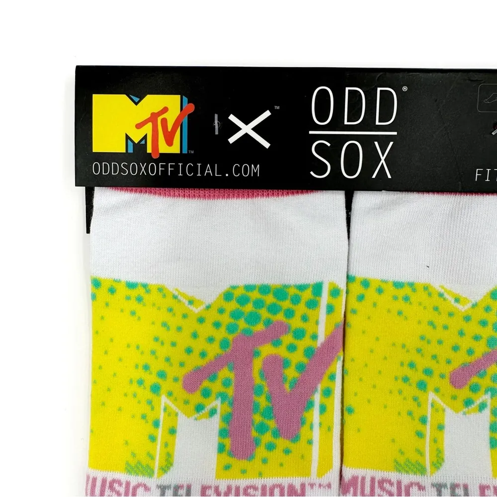 Odd Sox MTV Pop Art Crew Socks Mens Womens Retro 80s 90s Pastel Fun Novelty Gift Yellow - Image 2